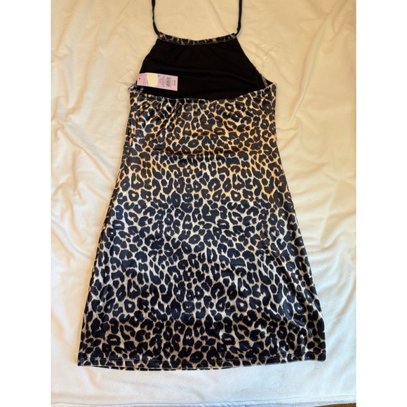 Wild Fable Leopard Print Halter Dress Black Tan Mini S - Picture 4 of 7